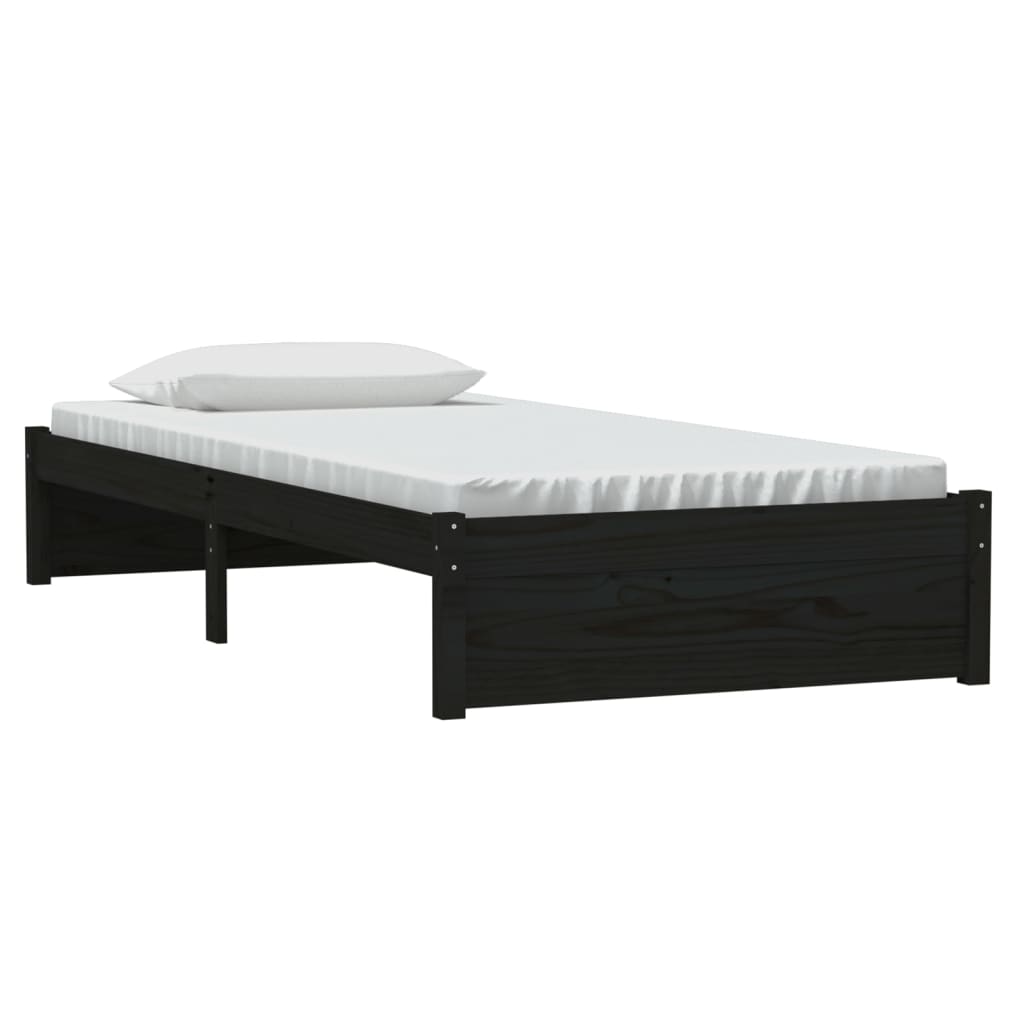 Bedframe Massief Hout Zwart 90X190 Cm 3Ft Single