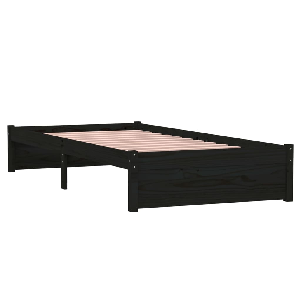 Bedframe Massief Hout Zwart 90X190 Cm 3Ft Single