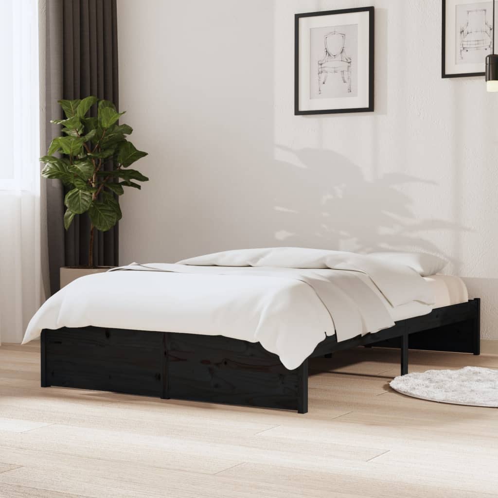 Bedframe Massief Hout Zwart 120X190 Cm 4Ft Small Double
