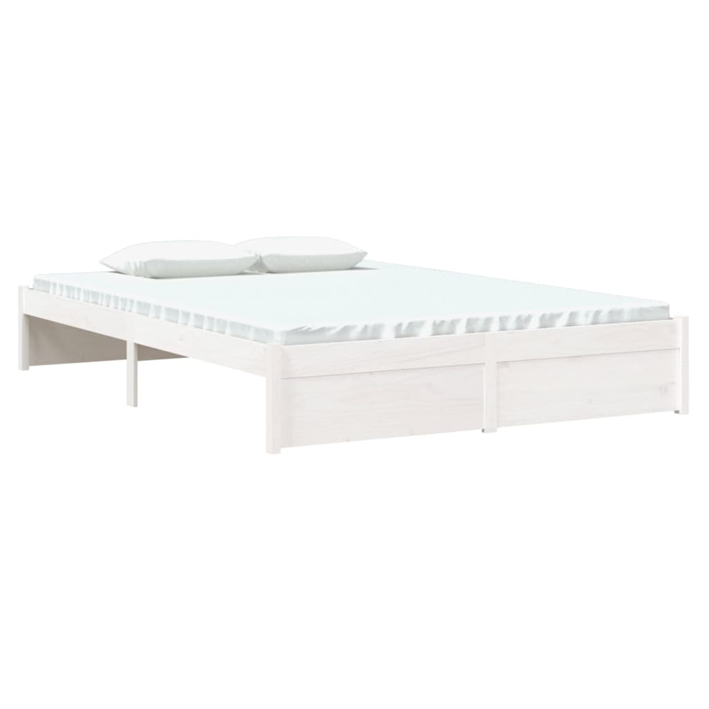 Bedframe Massief Hout Wit 135X190 Cm 4Ft6 Double
