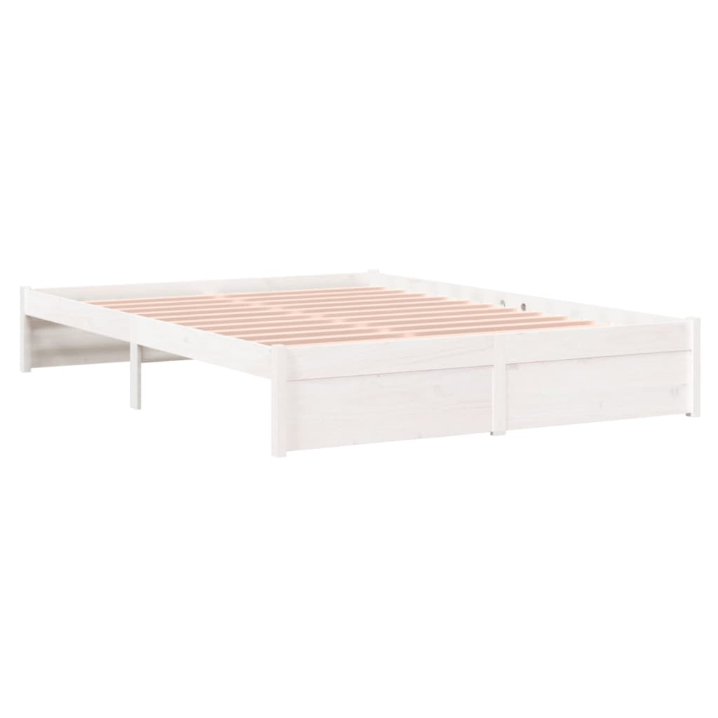 Bedframe Massief Hout Wit 135X190 Cm 4Ft6 Double