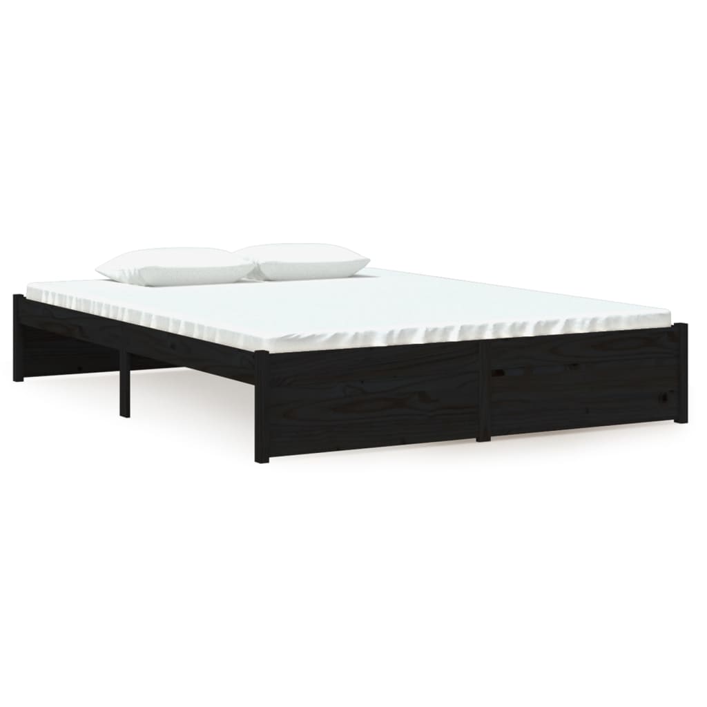 Bedframe Massief Hout Zwart 135X190 Cm 4Ft6 Double