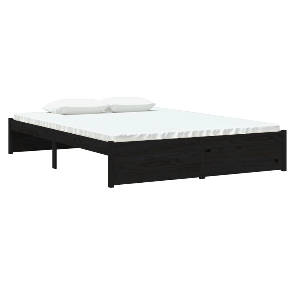 Bedframe Massief Hout Zwart 135X190 Cm 4Ft6 Double