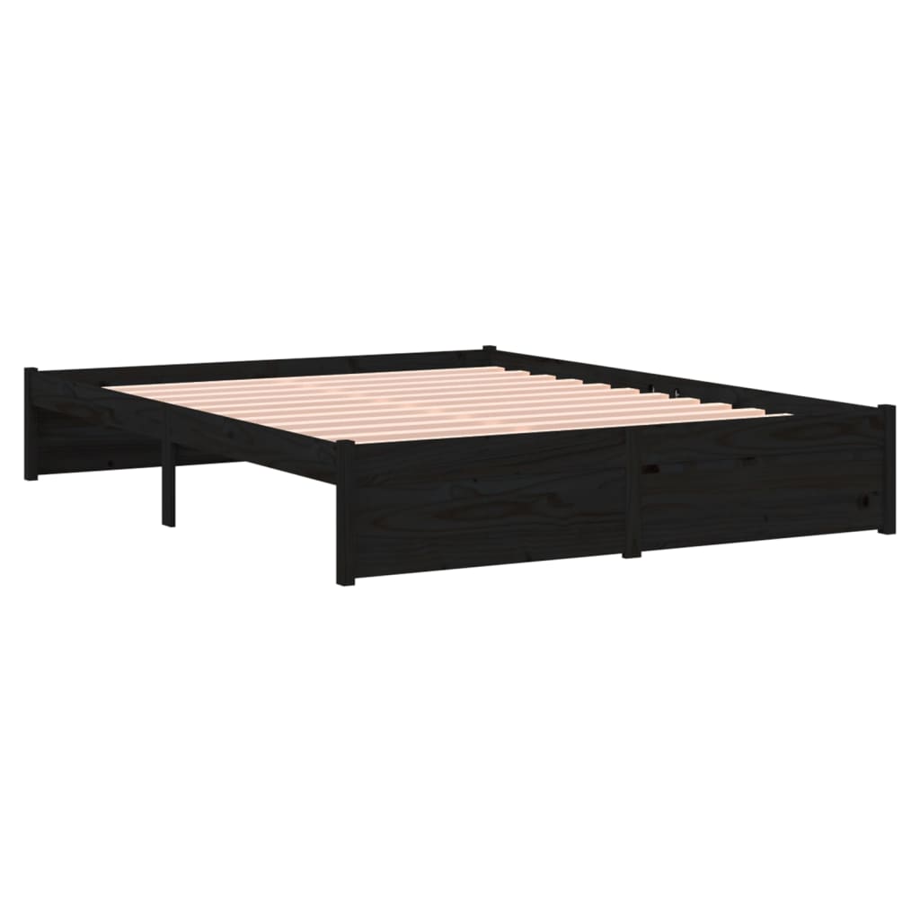 Bedframe Massief Hout Zwart 135X190 Cm 4Ft6 Double