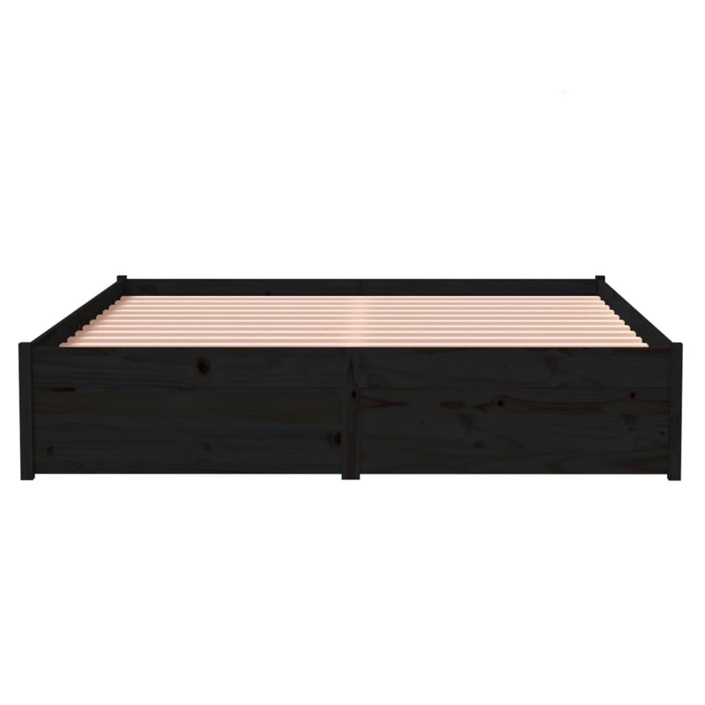 Bedframe Massief Hout Zwart 135X190 Cm 4Ft6 Double