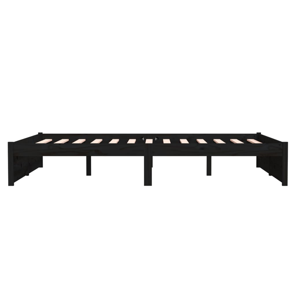 Bedframe Massief Hout Zwart 135X190 Cm 4Ft6 Double