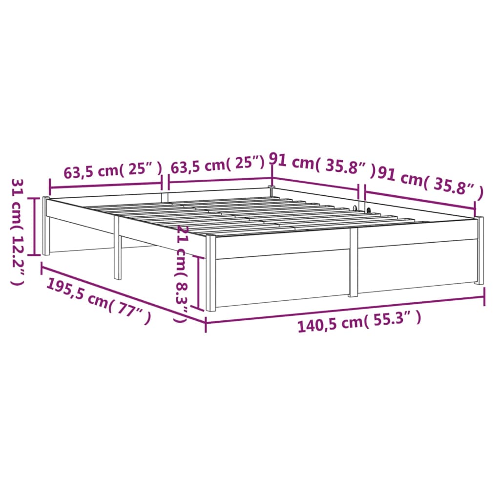Bedframe Massief Hout Zwart 135X190 Cm 4Ft6 Double