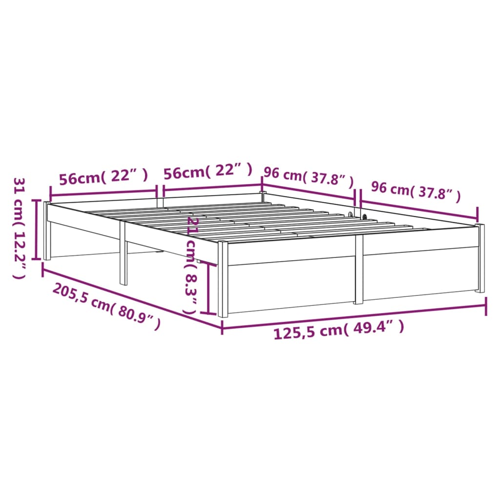 Bedframe Massief Hout Wit 120X200 Cm