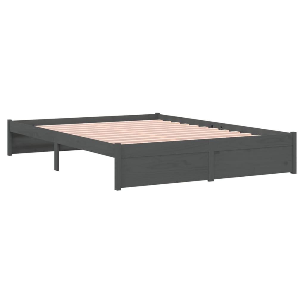 Bedframe Massief Hout Grijs 150X200 Cm 5Ft King Size