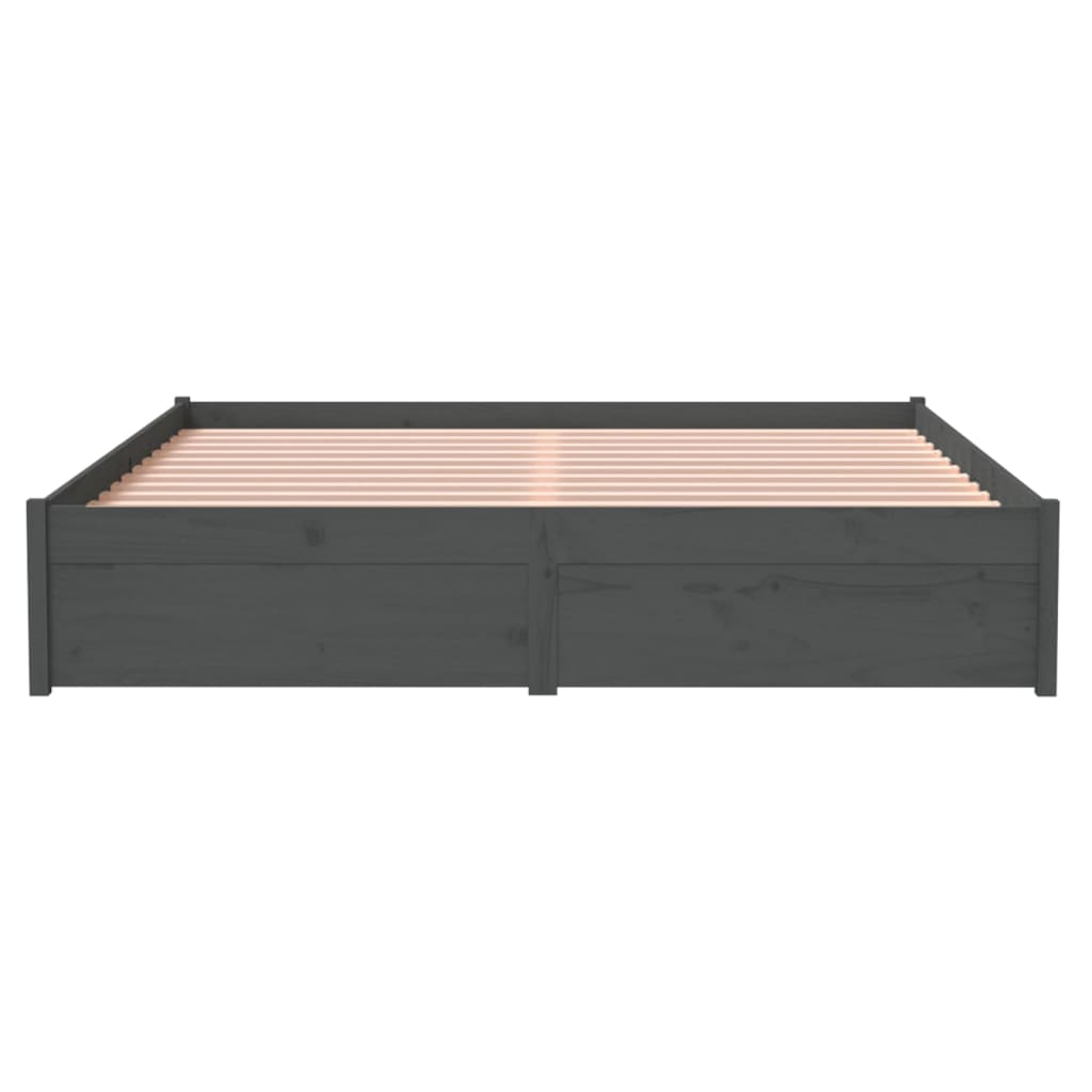 Bedframe Massief Hout Grijs 150X200 Cm 5Ft King Size