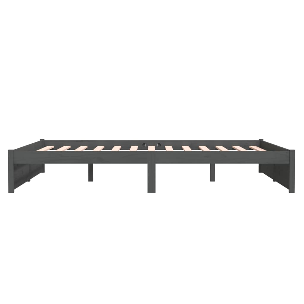 Bedframe Massief Hout Grijs 150X200 Cm 5Ft King Size