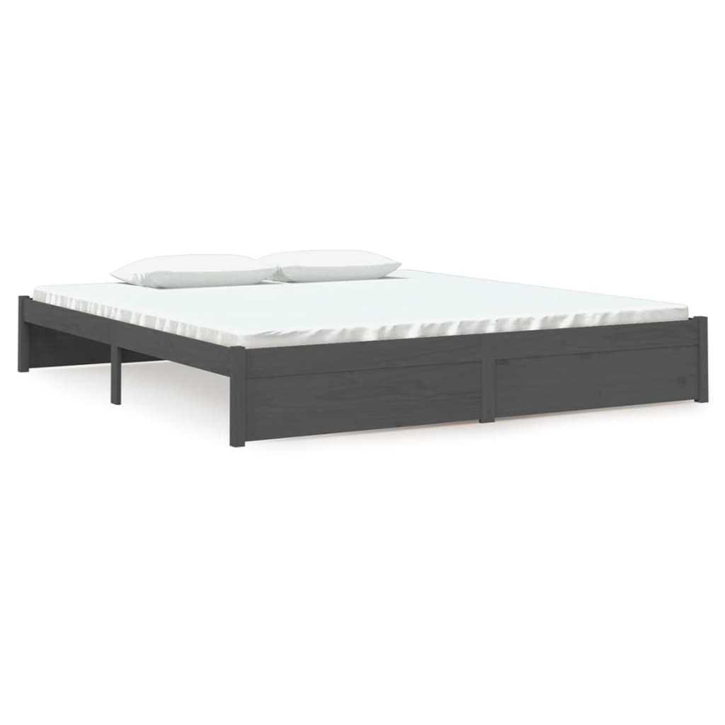 Bedframe Massief Hout Grijs 180X200 Cm 6Ft Super King