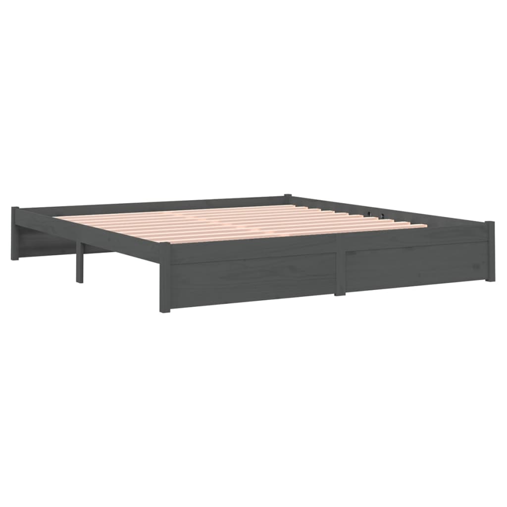 Bedframe Massief Hout Grijs 180X200 Cm 6Ft Super King