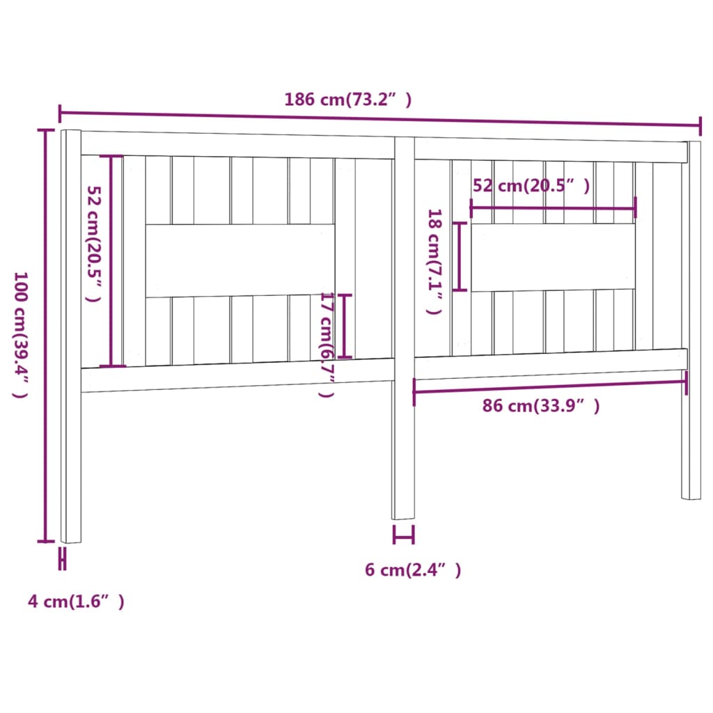Hoofdbord 186X4X100 Cm Massief Grenenhout Grijs