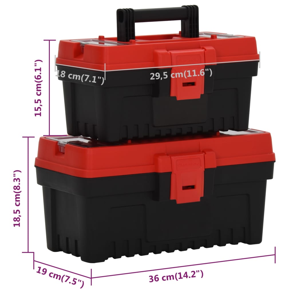 2 St Gereedschapskisten Polypropeen Zwart En Rood