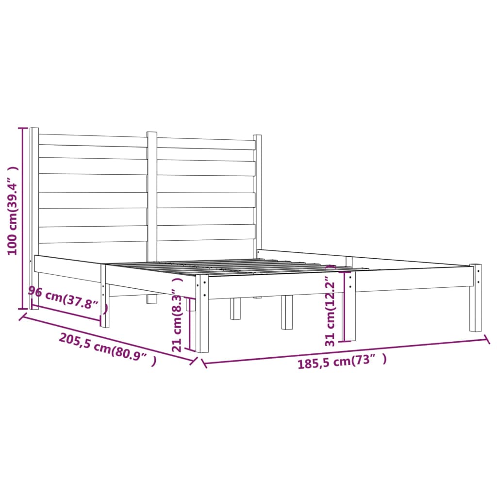 Bedframe Massief Grenenhout Zwart 180X200 Cm 6Ft Super King