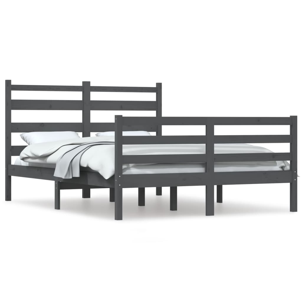 Bedframe Massief Grenenhout Grijs 140X200 Cm