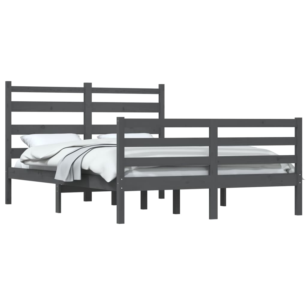 Bedframe Massief Grenenhout Grijs 140X200 Cm