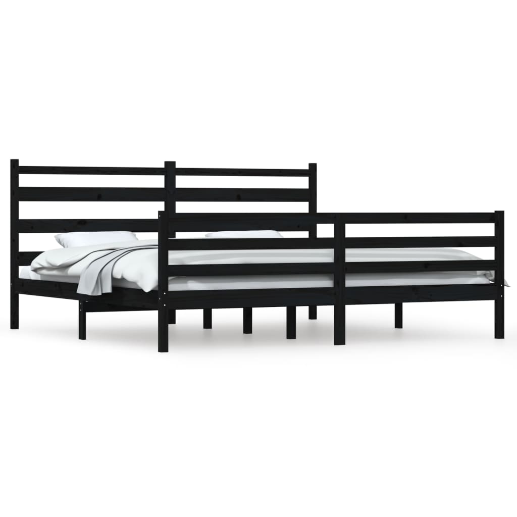 Bedframe Massief Grenenhout Zwart 200X200 Cm