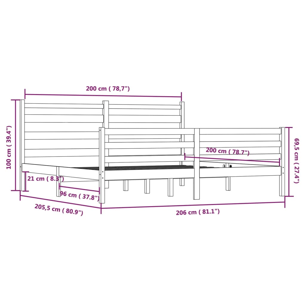 Bedframe Massief Grenenhout Zwart 200X200 Cm
