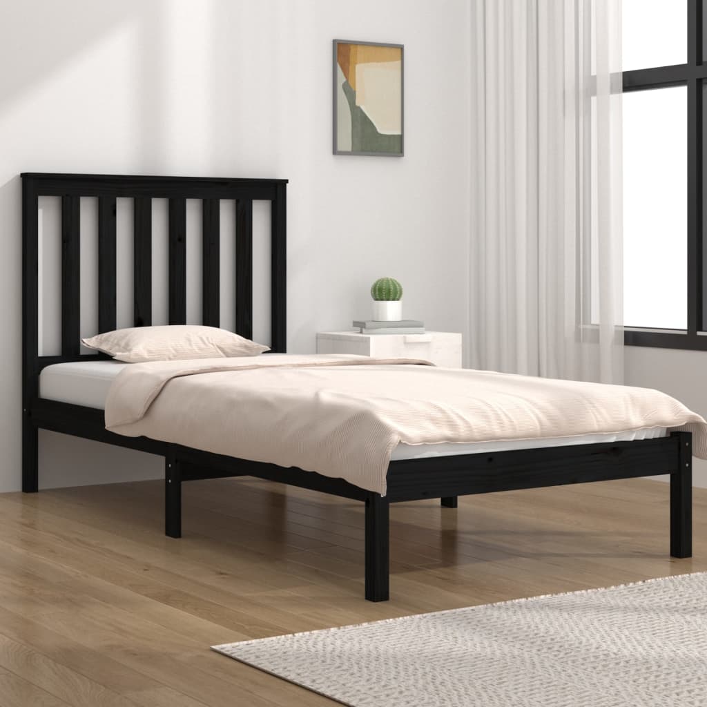 Bedframe Massief Grenenhout Zwart 100X200 Cm