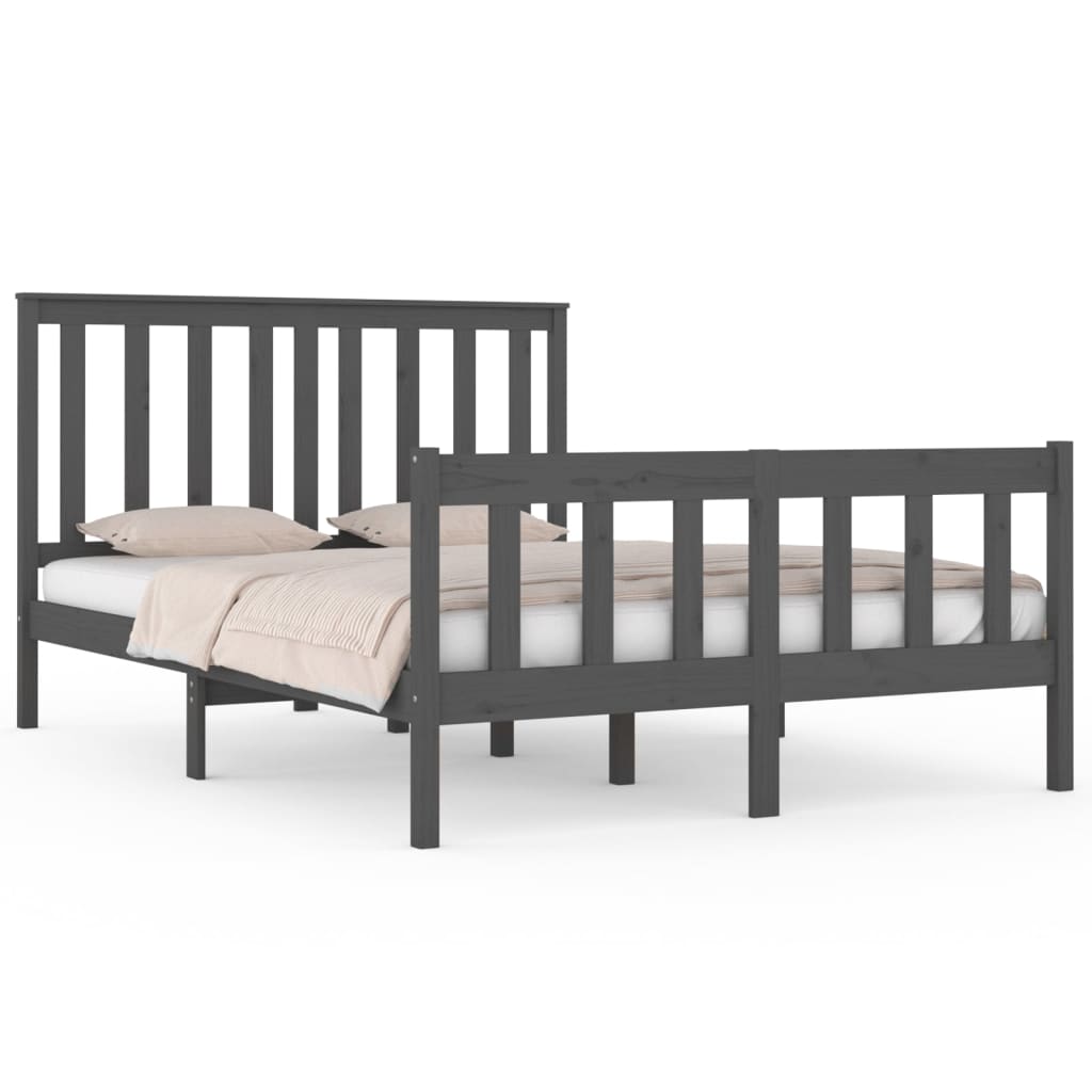 Bedframe Massief Grenenhout Grijs 135X190 Cm 4Ft6 Double