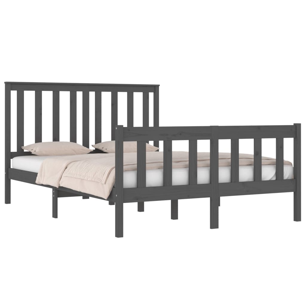Bedframe Massief Grenenhout Grijs 135X190 Cm 4Ft6 Double