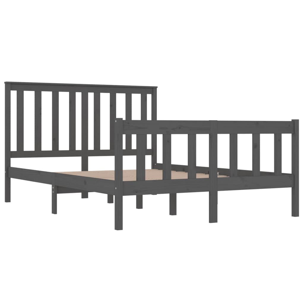 Bedframe Massief Grenenhout Grijs 135X190 Cm 4Ft6 Double
