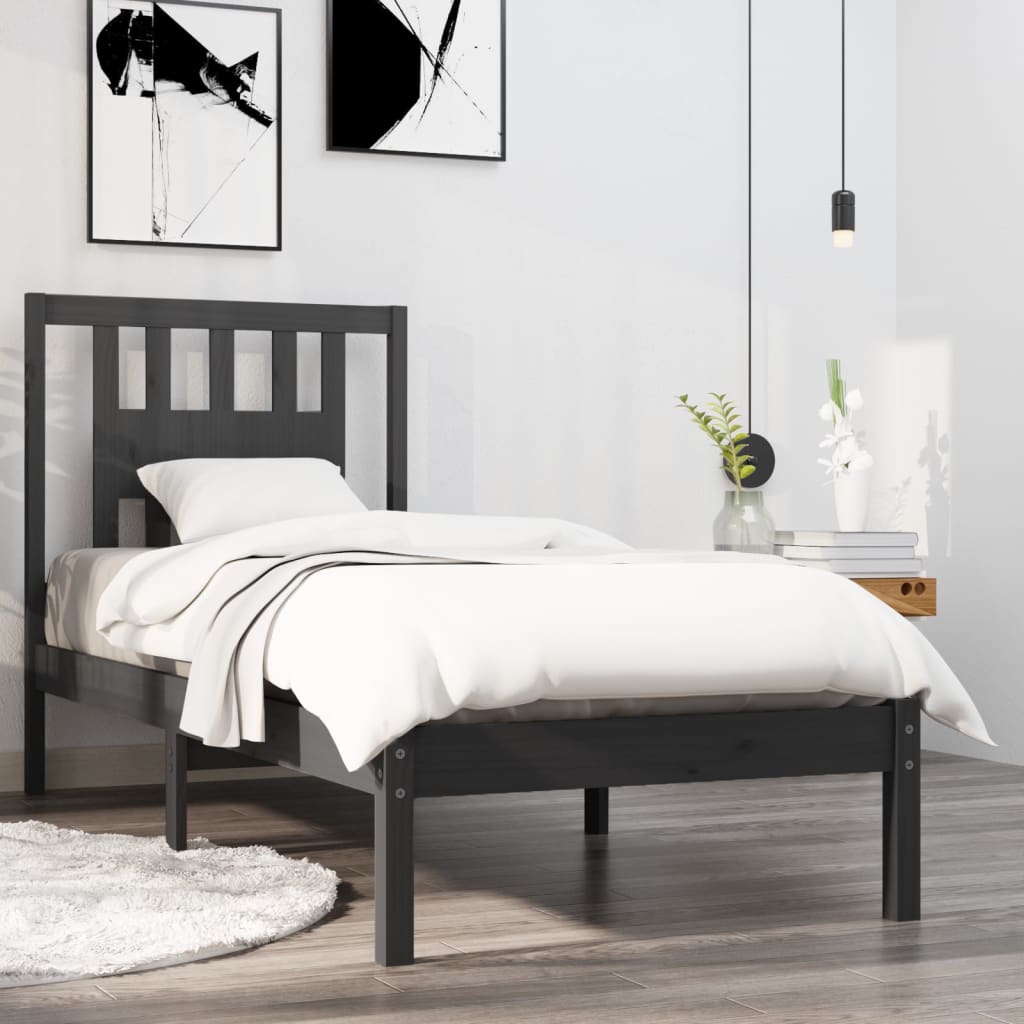 Bedframe Massief Hout Grijs 75X190 Cm 2Ft6 Small Single