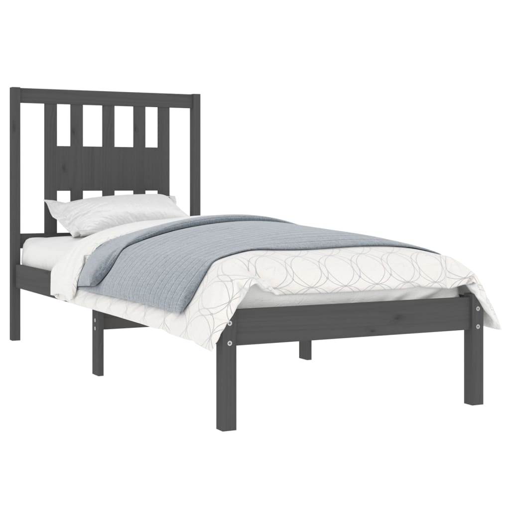 Bedframe Massief Hout Grijs 90X190 Cm 3Ft Single