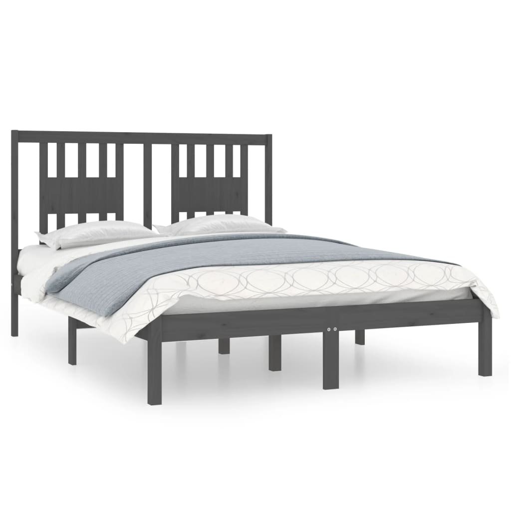 Bedframe Massief Hout Grijs 120X190 Cm 4Ft Small Double