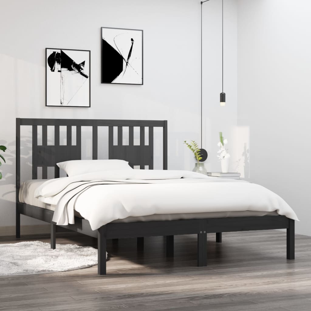 Bedframe Massief Hout Grijs 120X190 Cm 4Ft Small Double