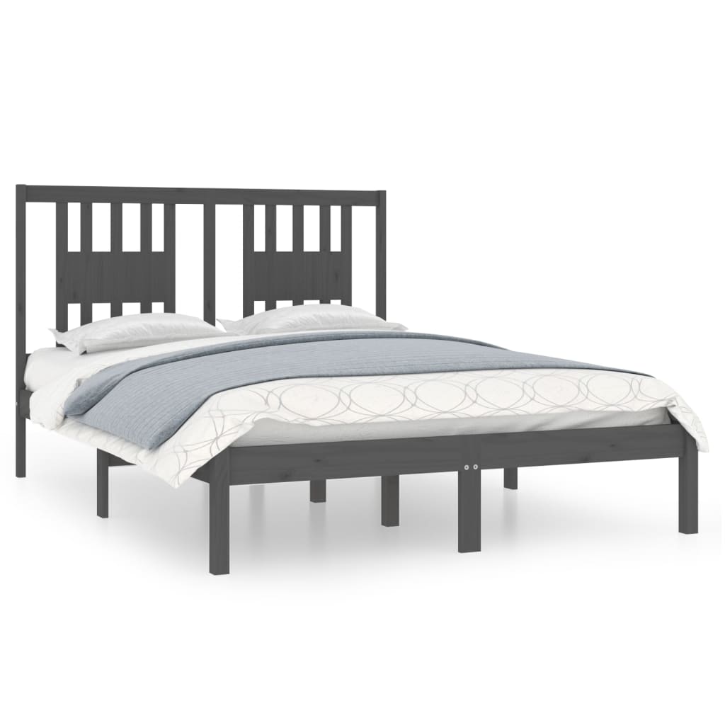 Bedframe Massief Hout Grijs 135X190 Cm 4Ft6 Double