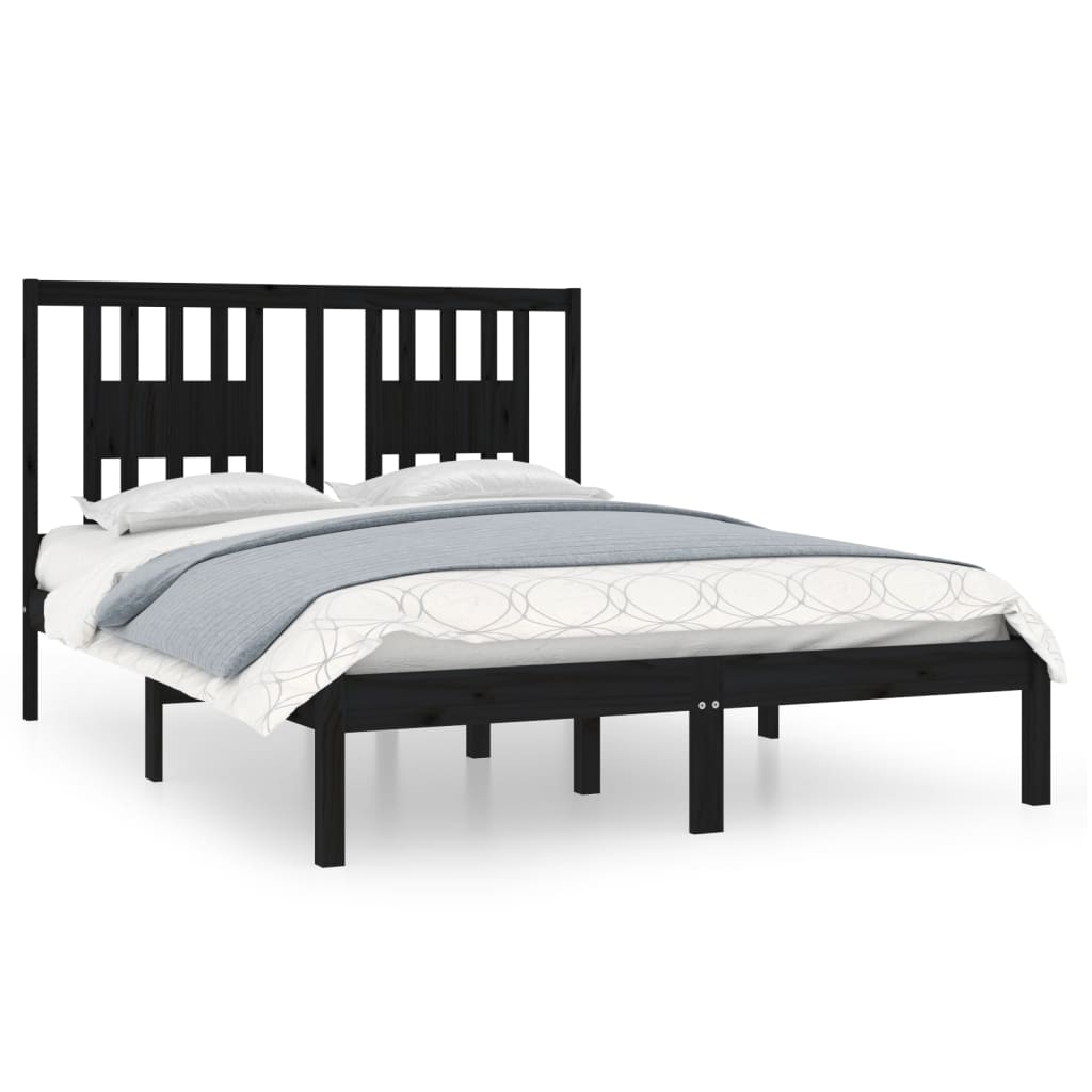 Bedframe Massief Hout Zwart 135X190 Cm 4Ft6 Double