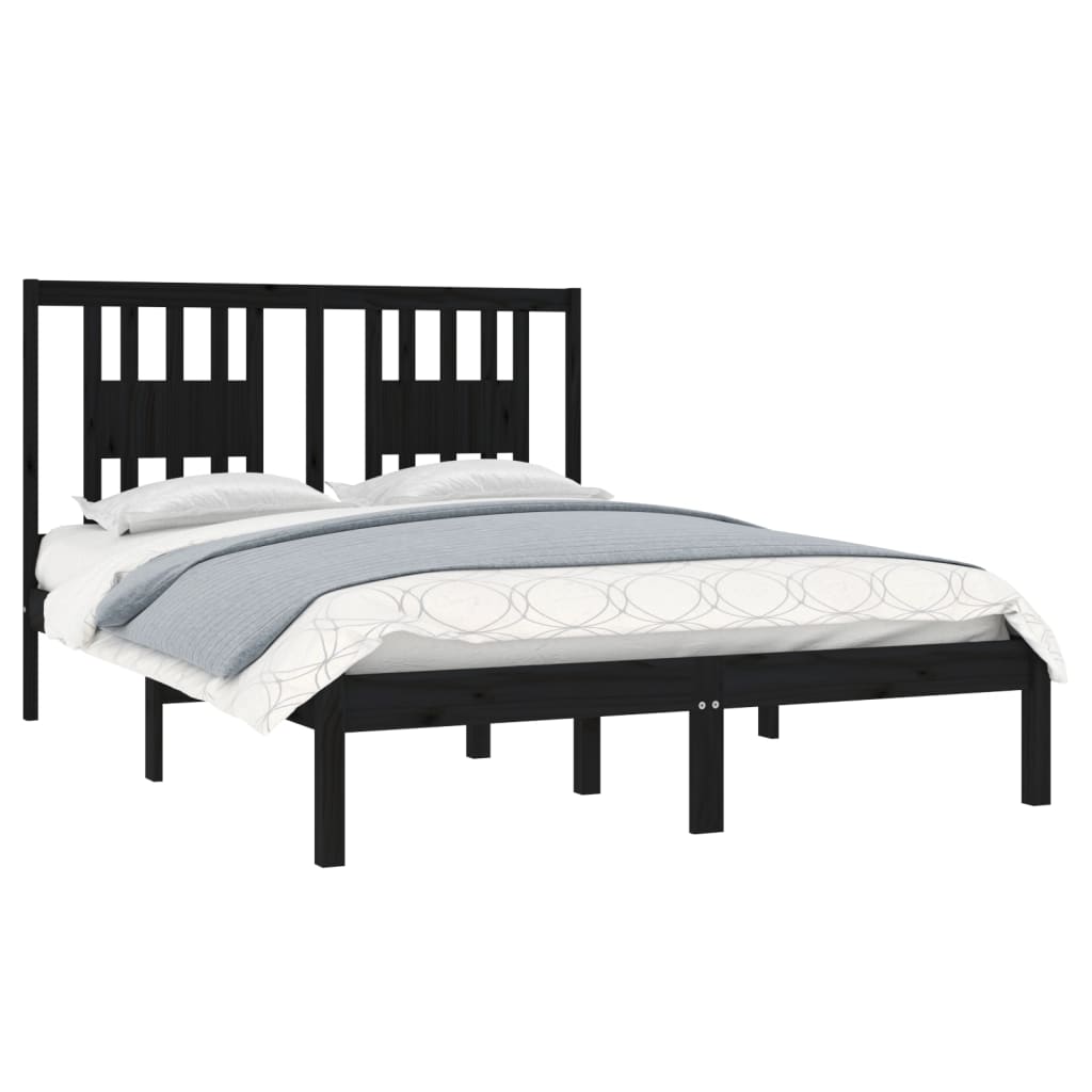 Bedframe Massief Hout Zwart 135X190 Cm 4Ft6 Double