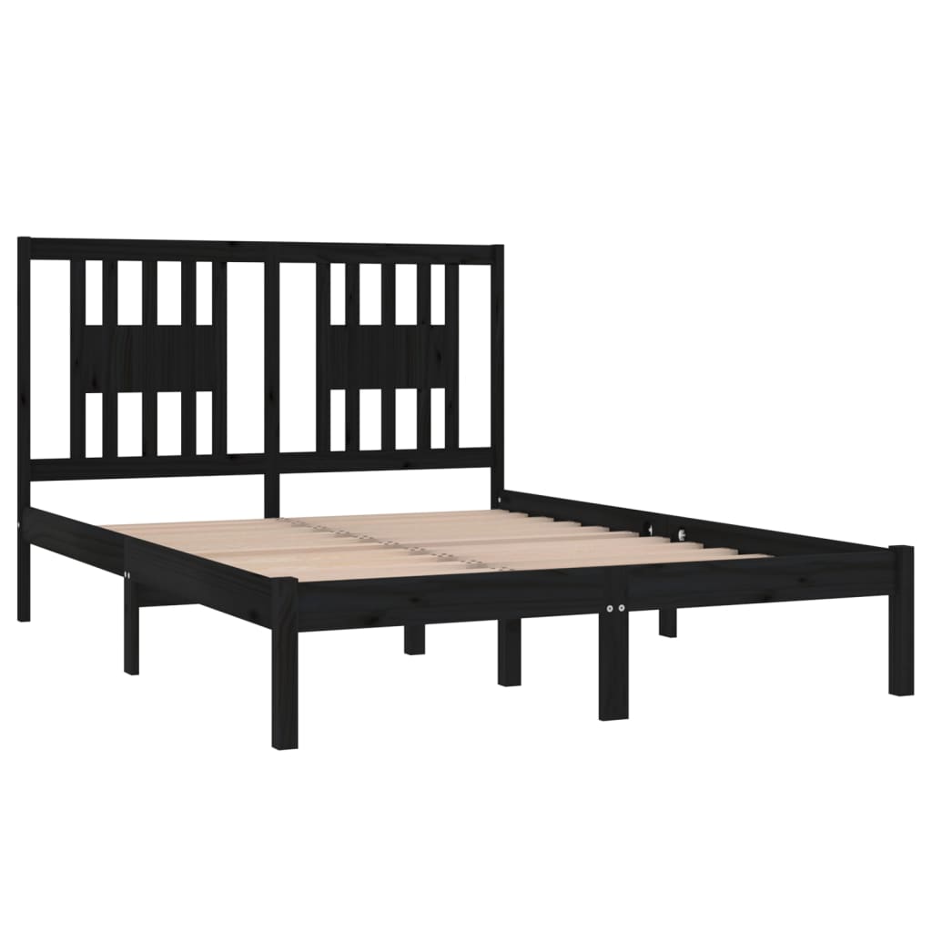Bedframe Massief Grenenhout Zwart 140X190 Cm