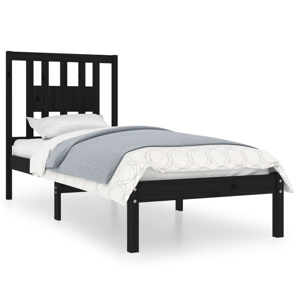 Bedframe Massief Grenenhout Zwart 90X200 Cm