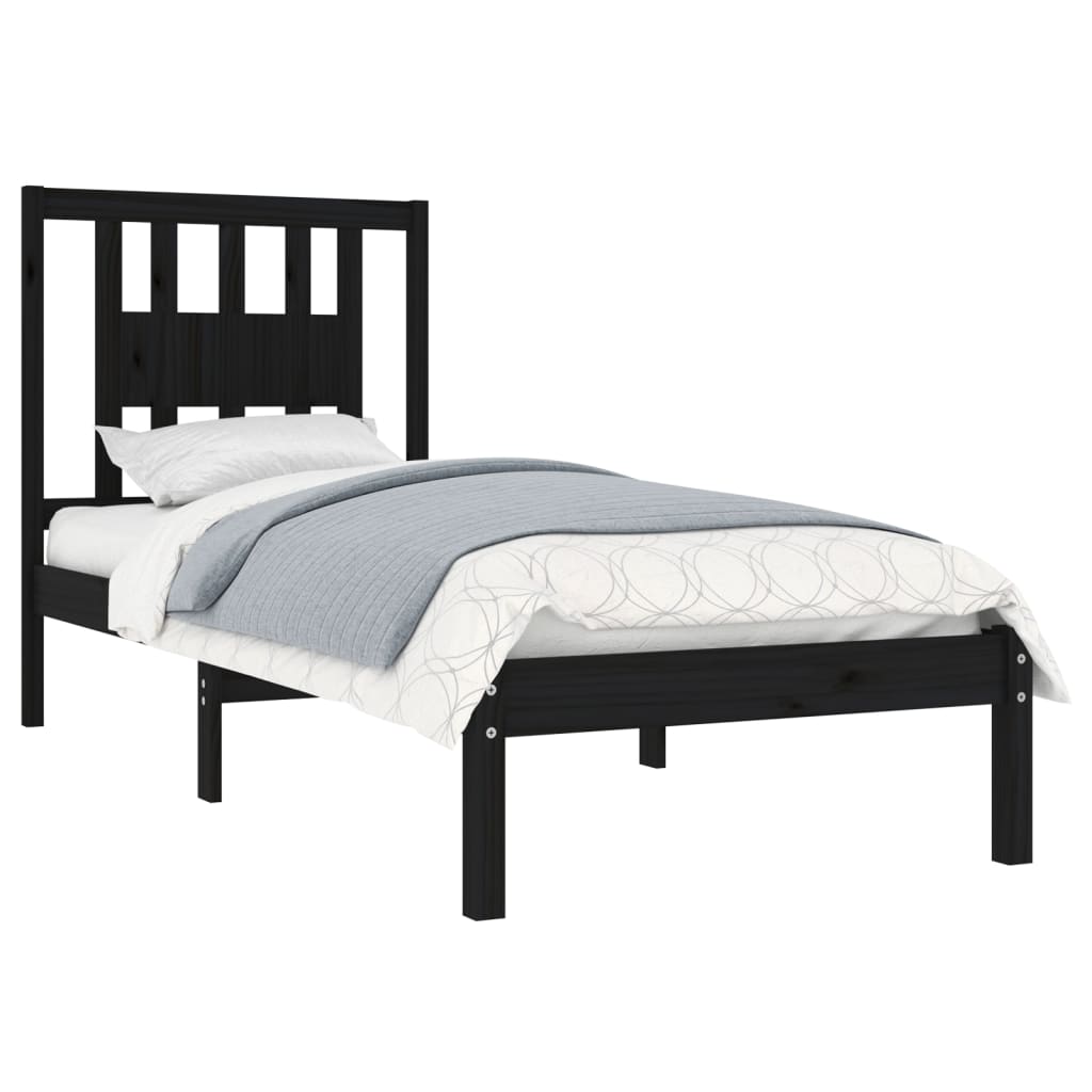 Bedframe Massief Grenenhout Zwart 90X200 Cm