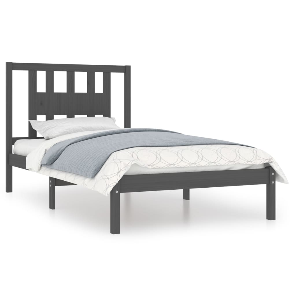 Bedframe Massief Grenenhout Grijs 100X200 Cm