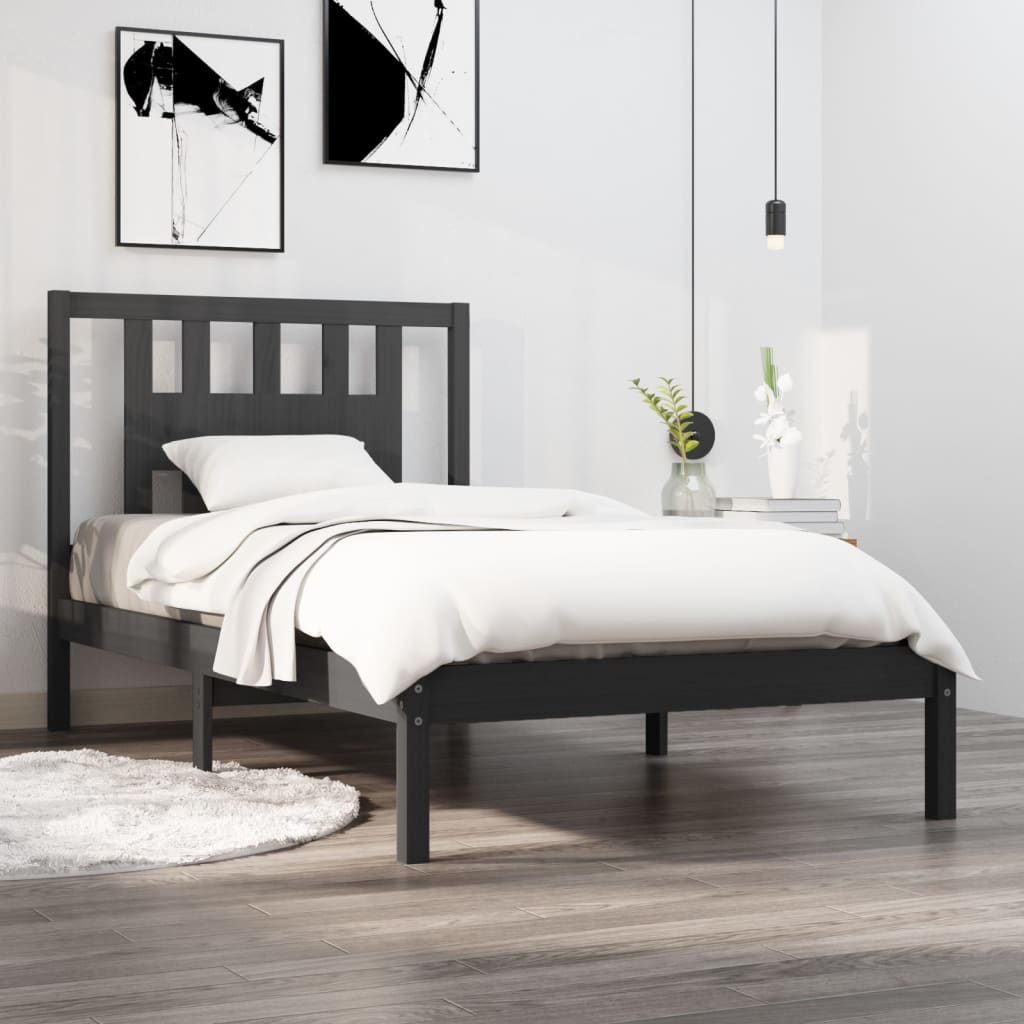Bedframe Massief Grenenhout Grijs 100X200 Cm