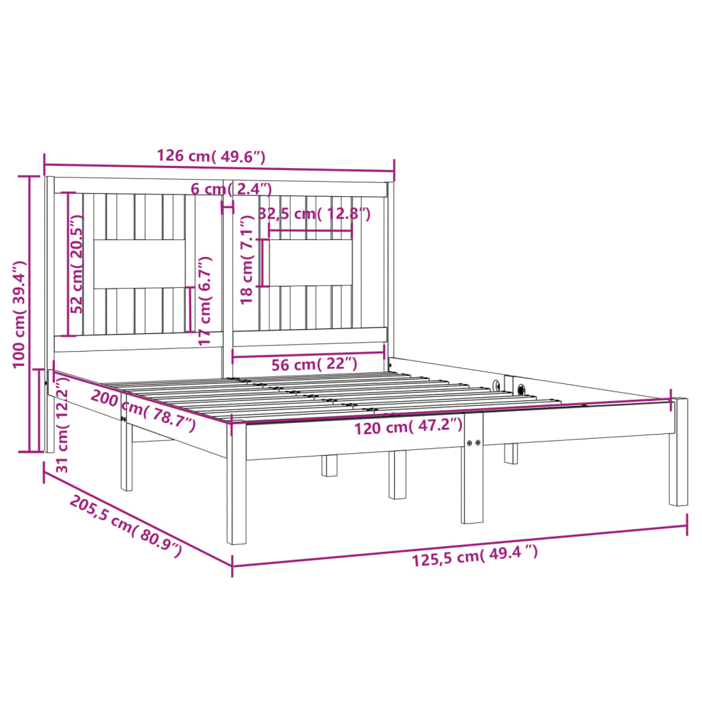 Bedframe Massief Grenenhout 120X200 Cm
