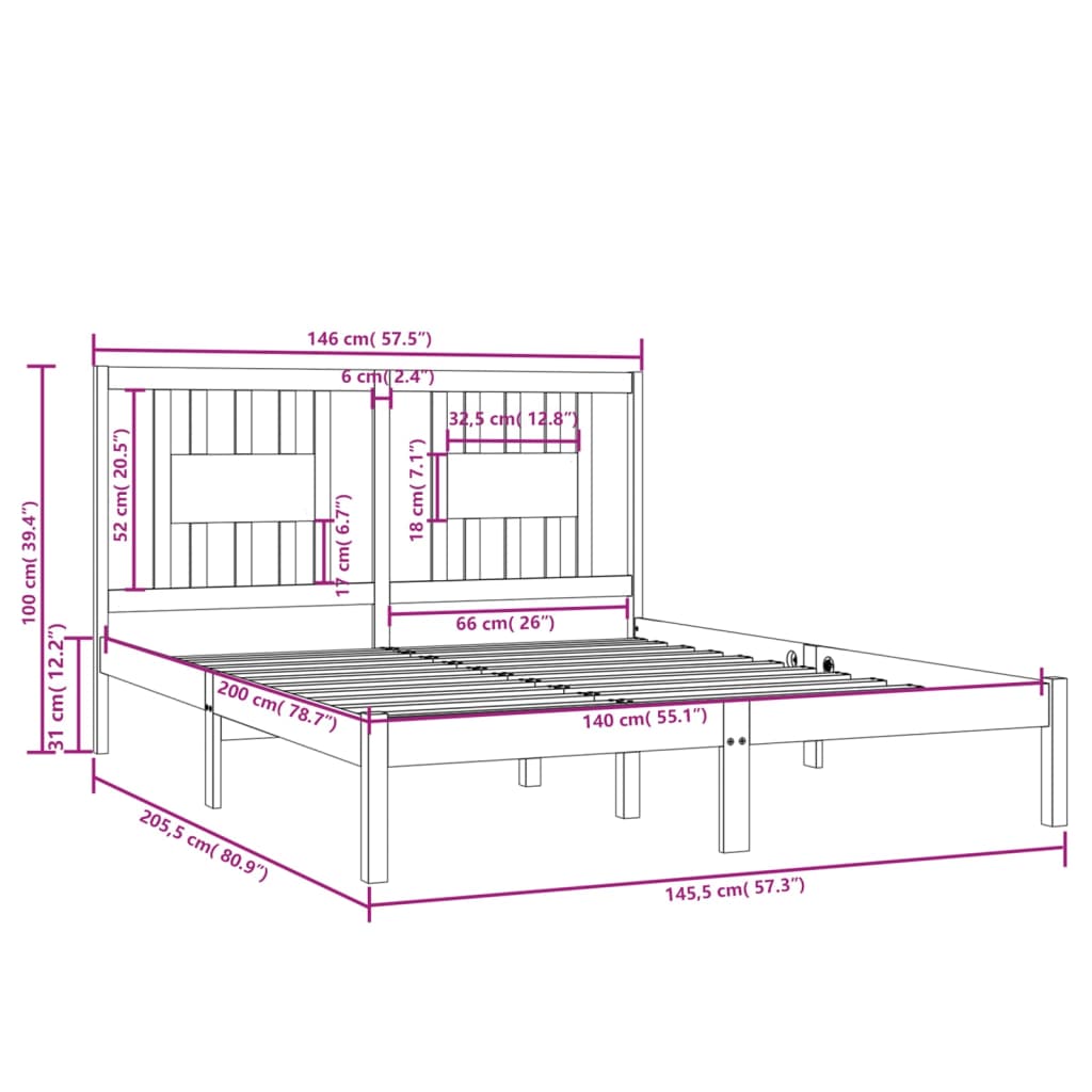 Bedframe Massief Grenenhout Grijs 140X200 Cm