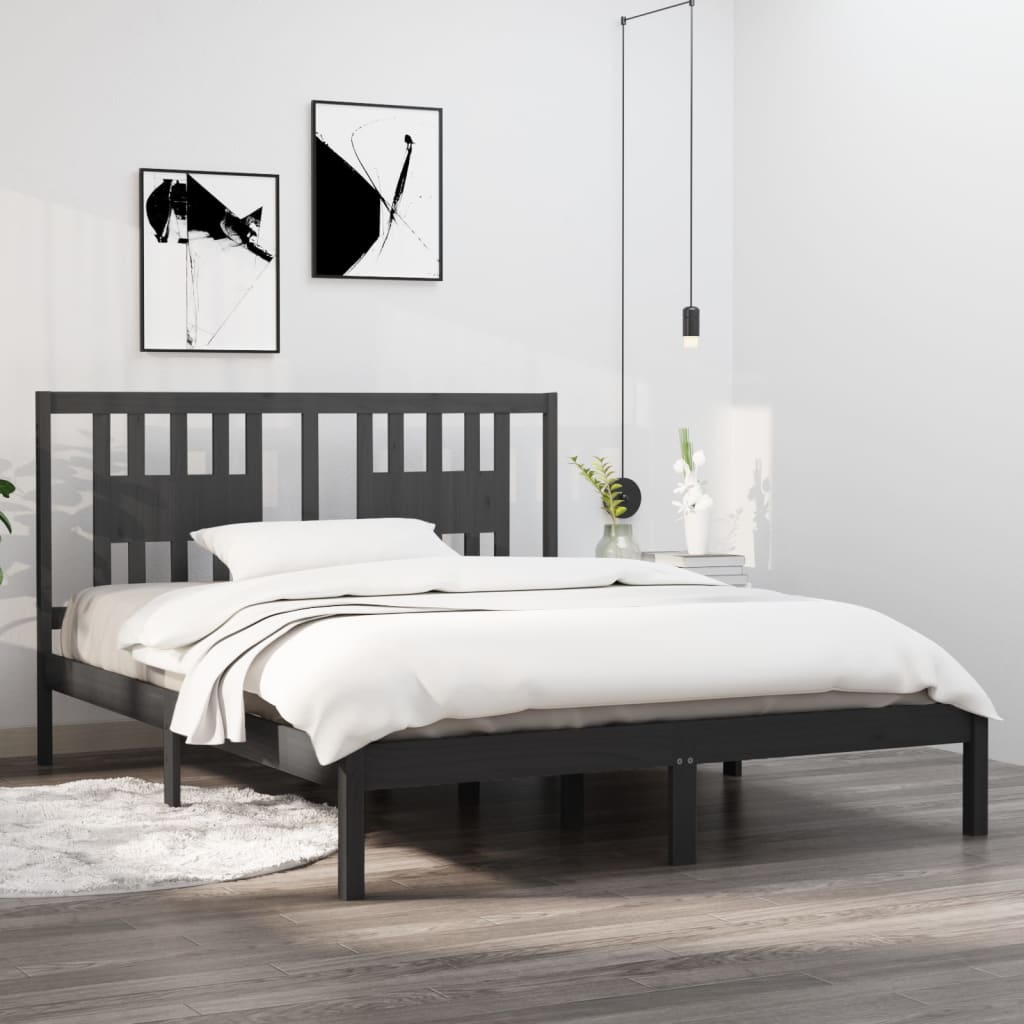 Bedframe Massief Grenenhout Grijs 140X200 Cm