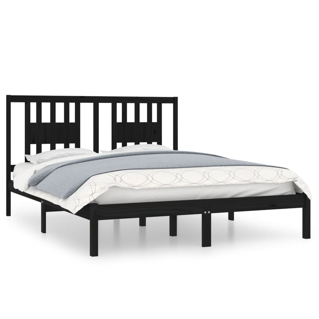 Bedframe Massief Grenenhout Zwart 140X200 Cm