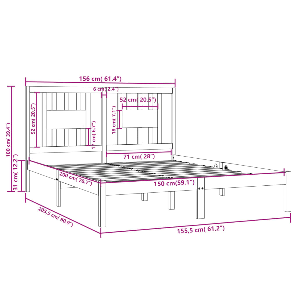 Bedframe Massief Hout 150X200 Cm 5Ft King Size