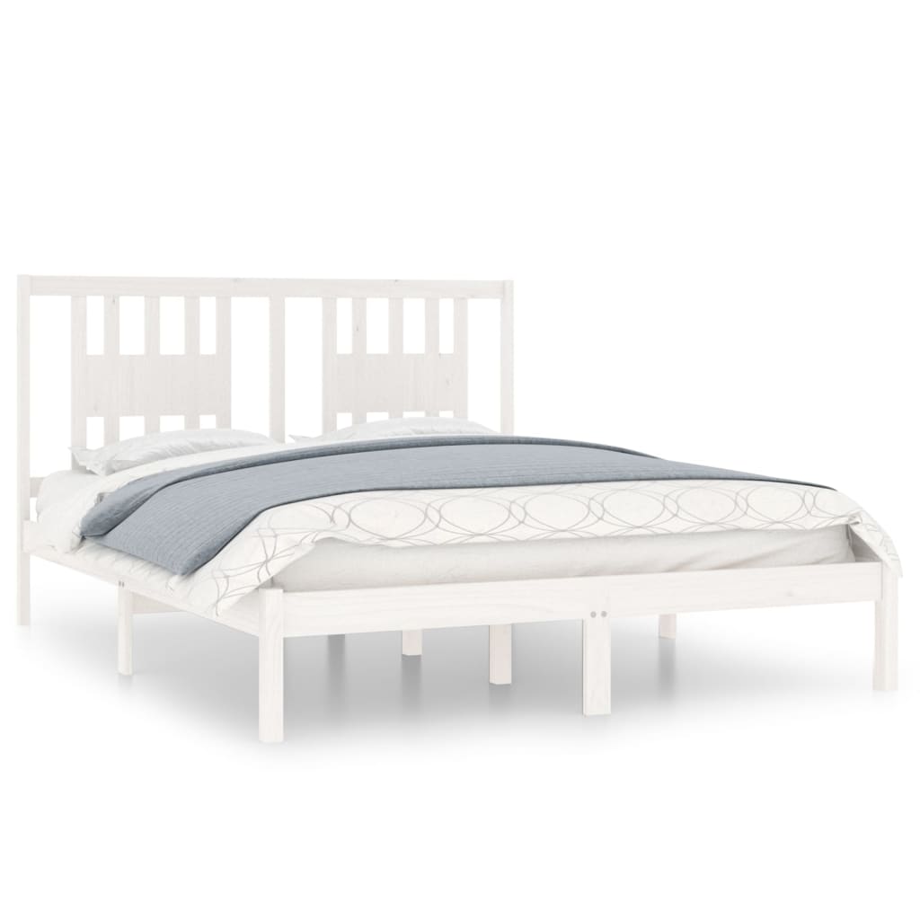 Bedframe Massief Hout Wit 150X200 Cm 5Ft King Size