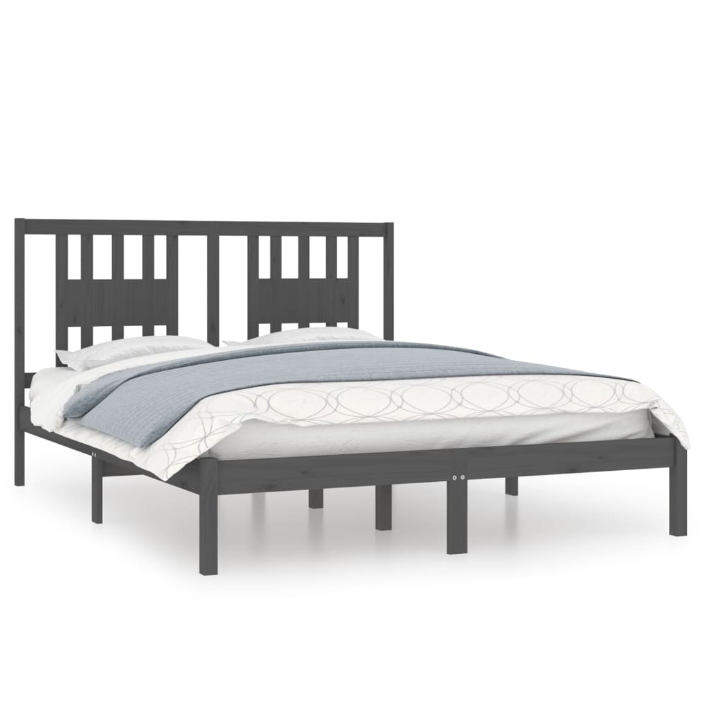 Bedframe Massief Hout Grijs 150X200 Cm 5Ft King Size