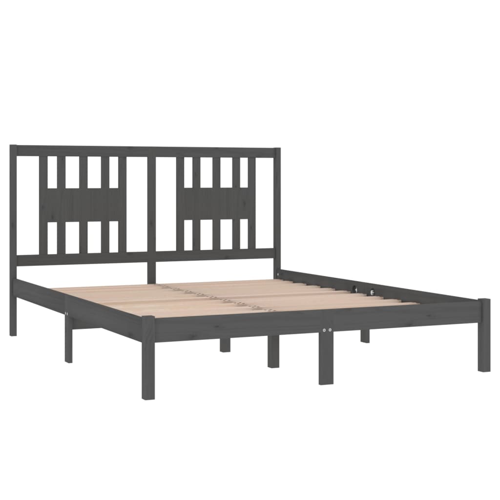 Bedframe Massief Hout Grijs 150X200 Cm 5Ft King Size