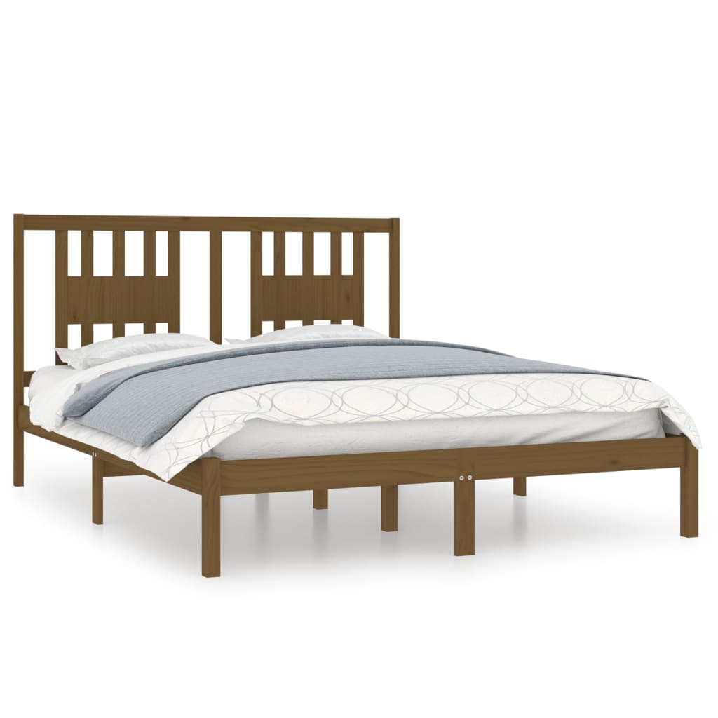 Bedframe Massief Hout Honingbruin 150X200 Cm 5Ft King Size