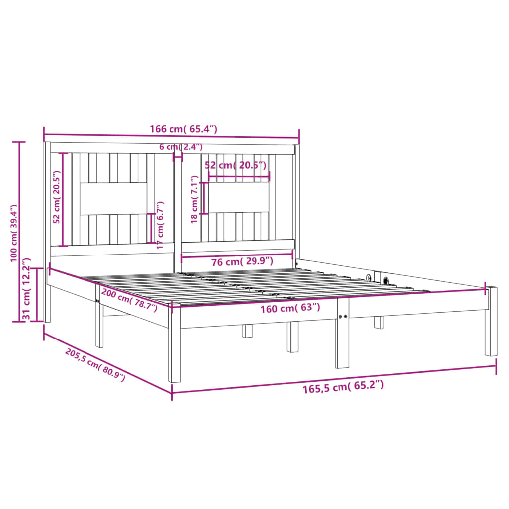 Bedframe Massief Grenenhout Zwart 160X200 Cm